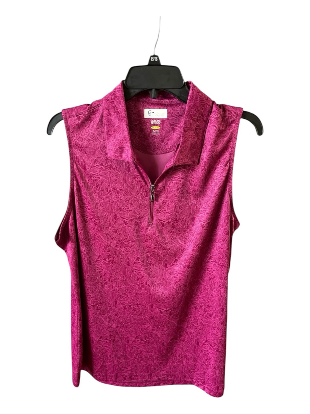 Greg Norman ML75 Magenta Floral Sleeveless Golf Polo Shirt Top Size XL 22”Pit